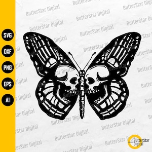 Skull Butterfly SVG | Skeleton SVG | Gothic Decal Shirt Graphics Illustration | Cricut Cameo Printable Clipart Vector Digital Dxf Png Eps Ai