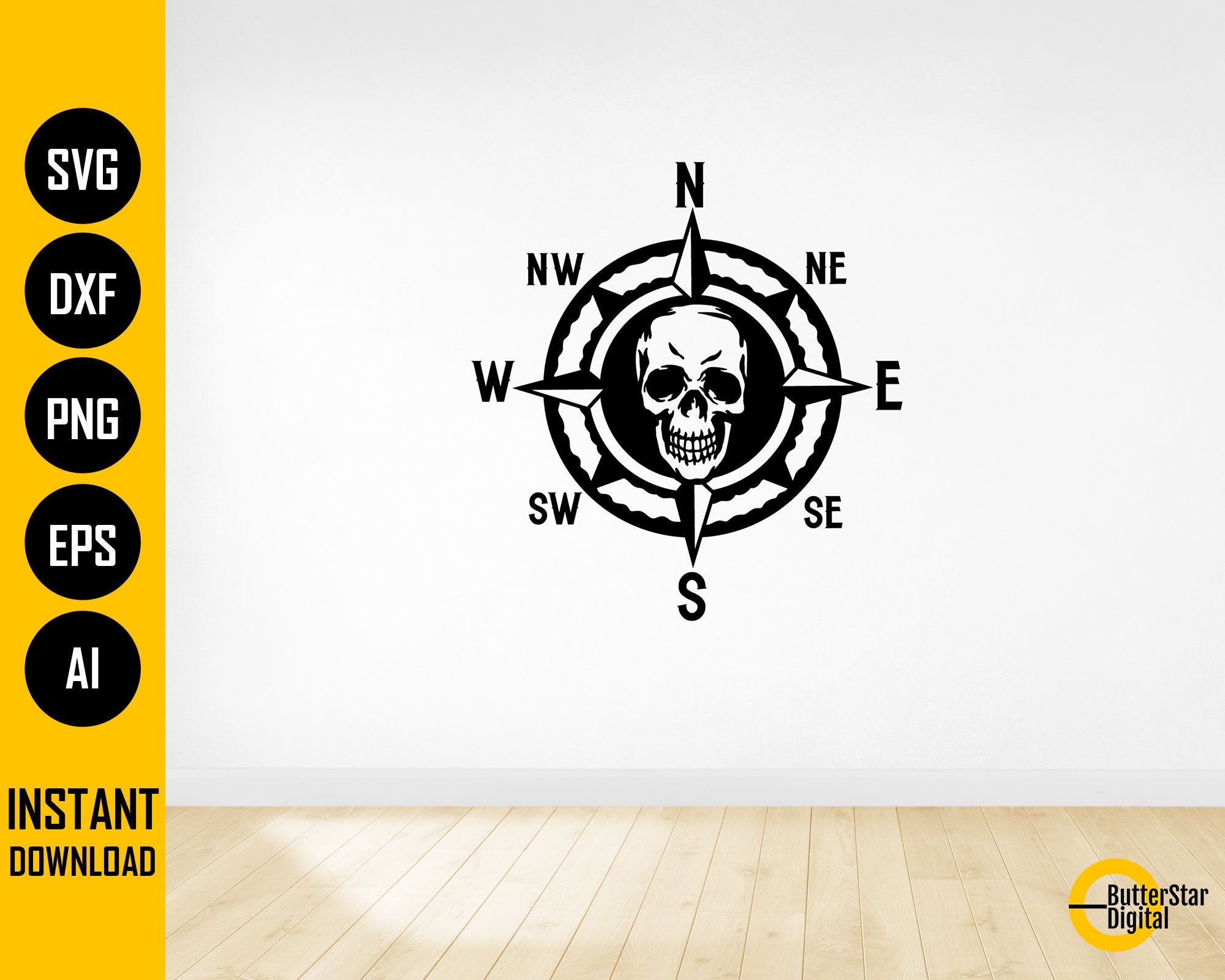 Skull Compass SVG | Nautical SVG | Wind Rose Svg | Cricut Cutting File ...