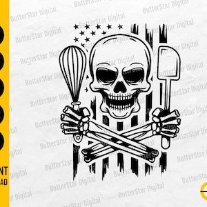 US Skull Baker SVG | USA Crossbones Svg | American Baking Shirt Decal Graphics | Cutting File Cuttable Clipart Vector Digital Dxf Png Eps Ai