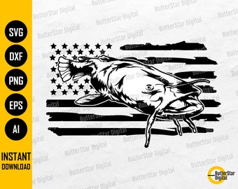 US Flathead Catfish SVG | USA Flatheads Svg | Fishing T-Shirt Decals | Cricut Silhouette Cutting Files Clipart Vector Digital Dxf Png Eps Ai