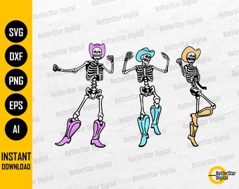 Dancing Cowboy Skeletons SVG | Funny Decal T-Shirt Wall Art Design | Cricut Cut Files Silhouette Cameo Clipart Vector Digital Dxf Png Eps Ai