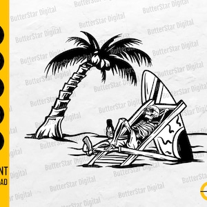 Beach Skeleton SVG | Dead Summer Skull SVG | Tropical Decal T-Shirt Graphics | Cutting File Printable Clipart Vector Digital Dxf Png Eps Ai