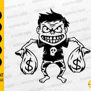 Zombie With Money Bags SVG | Spooky Apocalypse Rich Savage Hip Hop Rap Rapper Gangster | Cutting Files Clipart Vector Digital Dxf Png Eps Ai