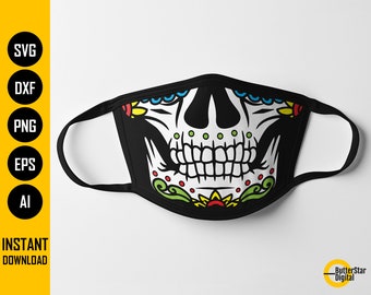 Big Jaw Sugar Skull Face Mask SVG | Day Of The Dead Face Mask | Dia De Los Muertos Mouth Cover | Cricut Cameo Clipart Vector Png Eps Dxf Ai