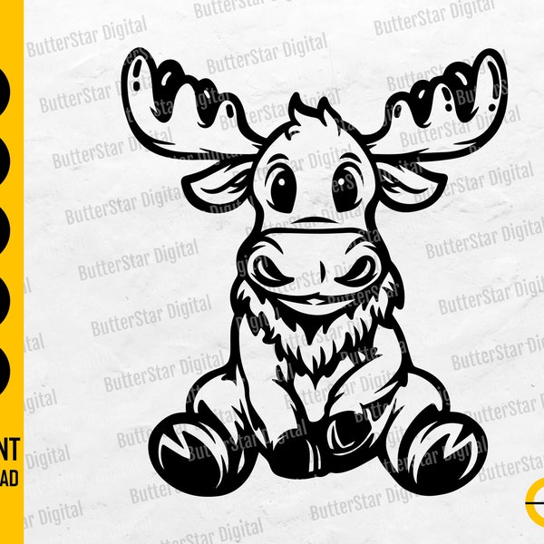 Cute Moose SVG | Forest SVG | Childrens Animal T-Shirt Gift Graphics | Cricut Cutting Files Silhouette Clipart Vector Digital Dxf Png Eps Ai