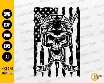 USA Hockey Skull SVG | US Flag Ice Hockey T-Shirt Decals Sticker Graphics | Cricut Silhouette Cut File Clipart Vector Digital Dxf Png Eps Ai