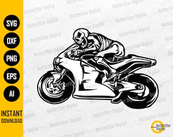 Sports Bike Skeleton SVG | Skull Motorcycle Rider SVG | Motorbike Ride Riding Racing | Cutting Files Clip Art Vector Digital Dxf Png Eps Ai
