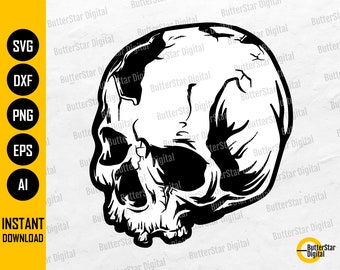 Cracked Skull SVG | Dead Skeleton SVG | Death SVG | Gothic Shirt Art Graphics | Cutting File Printable Clipart Vector Digital Dxf Png Eps Ai