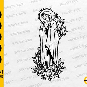 Praying Virgin Mary SVG | Mary Mother Of Jesus SVG | Nuestra Señora de Guadalupe | Cut Files Clip Art Vector Digital Download Dxf Png Eps Ai