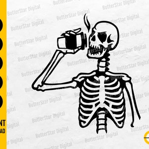 Skeleton With Coffee Cup SVG | Caffeine SVG | Cafe Roasted Beans Latte Beverage Drink | Cutting Files Clip Art Vector Digital Dxf Png Eps Ai