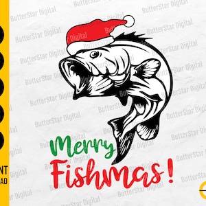 Merry Christmas Fishmas Holiday Fishing Beer Can Cooler