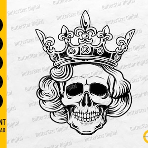 Queen Skull SVG | Skeleton Woman SVG | Gothic Girl Decal T-Shirt Stencil Graphic | Cut File Printable Clip Art Vector Digital Dxf Png Eps Ai