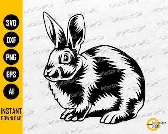 Fluffy Bunny SVG | Cute Wild Animal T-Shirt Illustration Drawing Stencil Graphics | Cricut Cut File Clip Art Digital Download Dxf Png Eps Ai