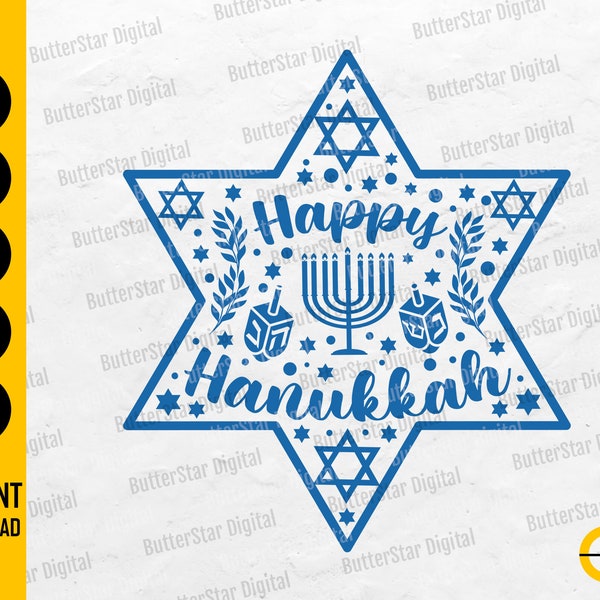 Happy Hanukkah SVG | Star Of David SVG | Chanukah T-Shirt Decoration Decals Sticker | Cricut Cut File Clipart Vector Digital Dxf Png Eps Ai