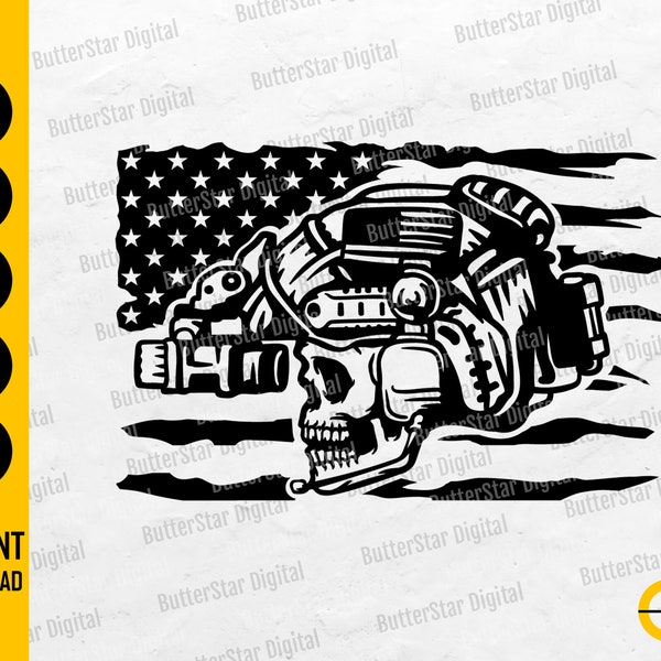 US Soldier Skull With Night Vision Goggles SVG | United States Army T-Shirt Decals Sticker | Cutfiles Clip Art Vector Digital Png Eps Dxf Ai