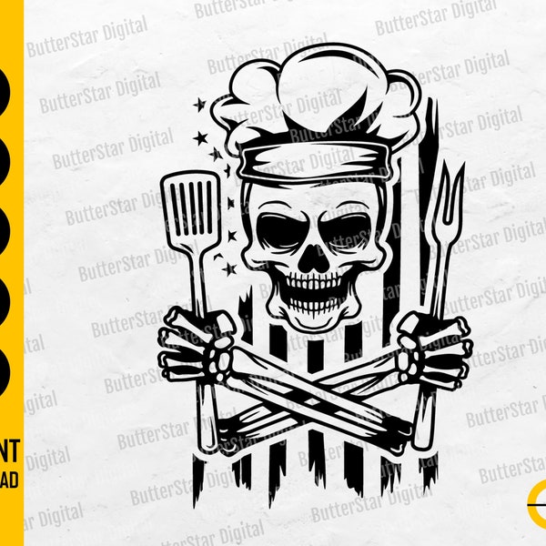 US Grill Skull Svg | American Grilling Svg | USA Flag BBQ Shirt Decal Vinyl | Cricut Silhouette Cameo Clipart Vector Digital Dxf Png Eps Ai