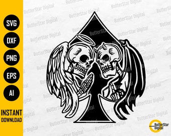 Spade Angel & Devil SVG | Skeleton SVG | Playing Cards Decal T-Shirt Tattoo | Cricut Cut File Cuttable Clipart Vector Digital Dxf Png Eps Ai