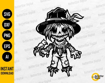 Cute Scarecrow SVG | Spooky Farm T-Shirt Decals Sticker Graphics | Cricut Cut File Silhouette Cameo Printable Clip Art Vector Png Eps Dxf Ai