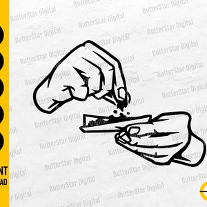 Peut inclure: Illustration en noir et blanc de mains roulant une cigarette. L'image comprend les mots "SVG", "DXF", "PNG", "EPS", "AI" et "INSTANT DOWNLOAD". L'image est de ButterStar Digital.