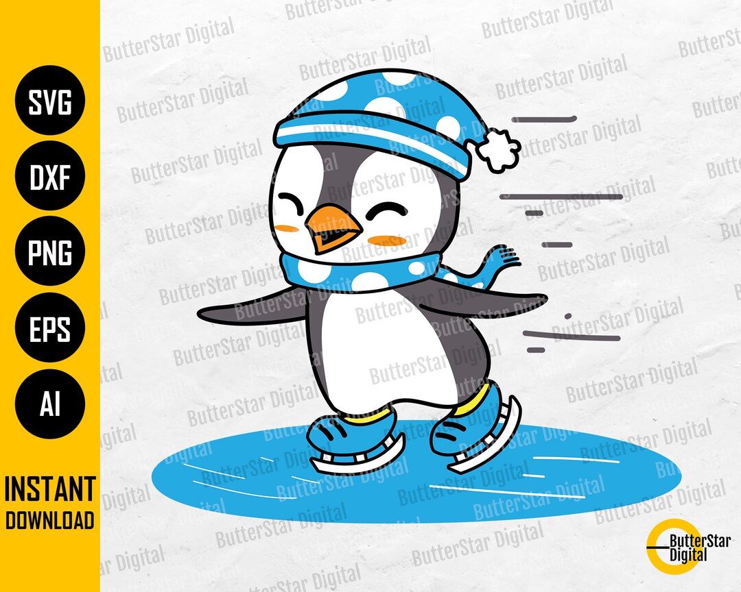 Penguin Ice Skating SVG | Cute Winter SVG | Animal T-shirt Gift Decal ...