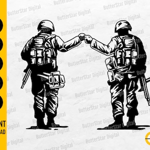 Faust stoßende Soldaten SVG | Patrouillen-Kampf-Kampf-Freund-Tour-Pflicht-Gewehr-Gun-Partner | Plotterdatei CNC Clipart Vektor Digital Png Eps Dxf Ai