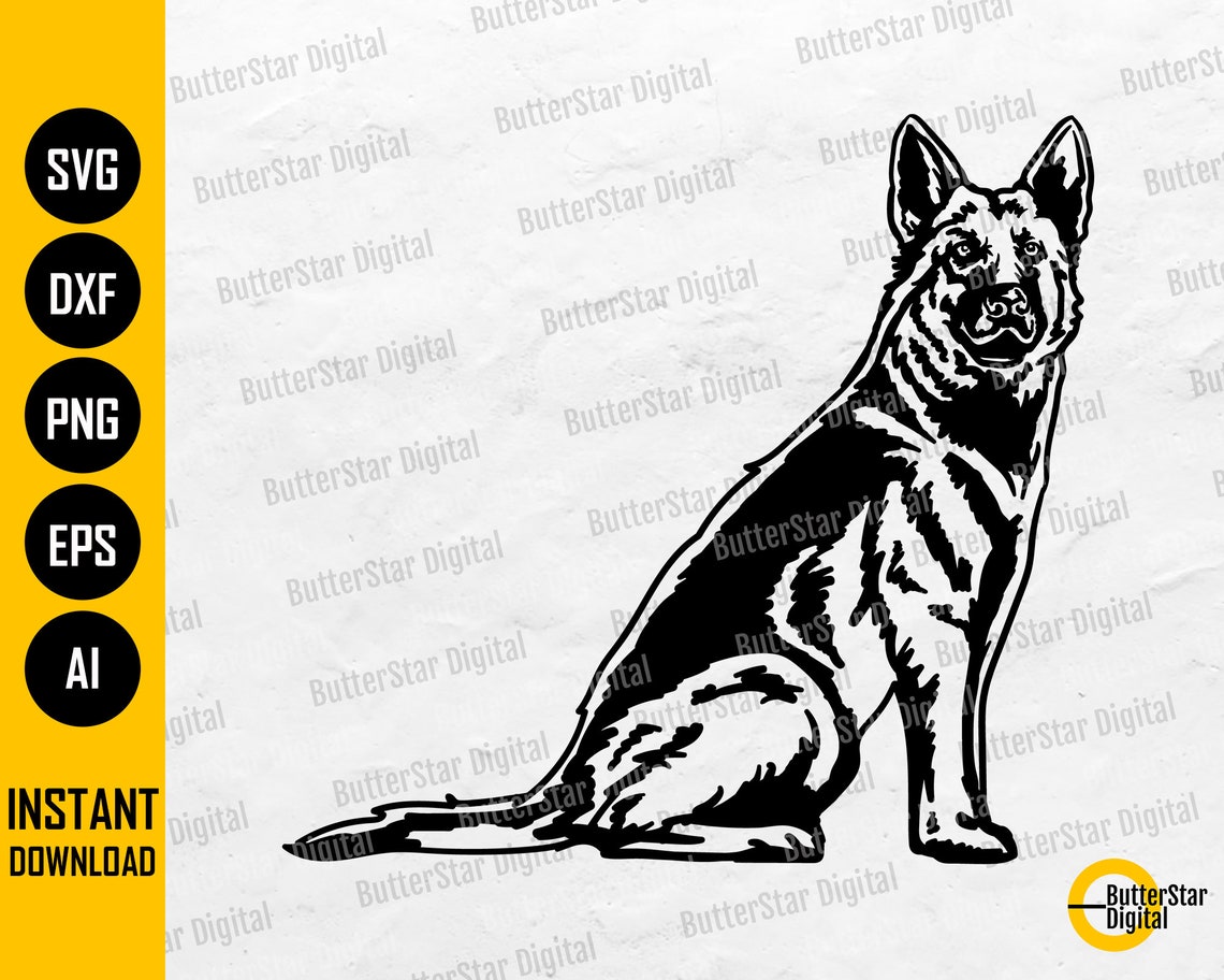 German Shepherd SVG Pet Dog Illustration Drawing Graphics - Etsy