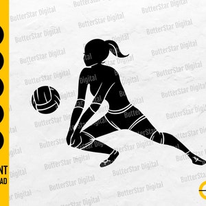 Volleyball Girl SVG | Volleyball Player Silhouette Drawing Decal Icon | Cricut Cutting File Printable Clip Art Vector Digital Png Eps Dxf Ai