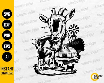 Farm Goat SVG | Farmhouse SVG | Animal Decal Graphics Illustration T-Shirt | Cricut Cut File Printable Clipart Vector Digital Dxf Png Eps Ai