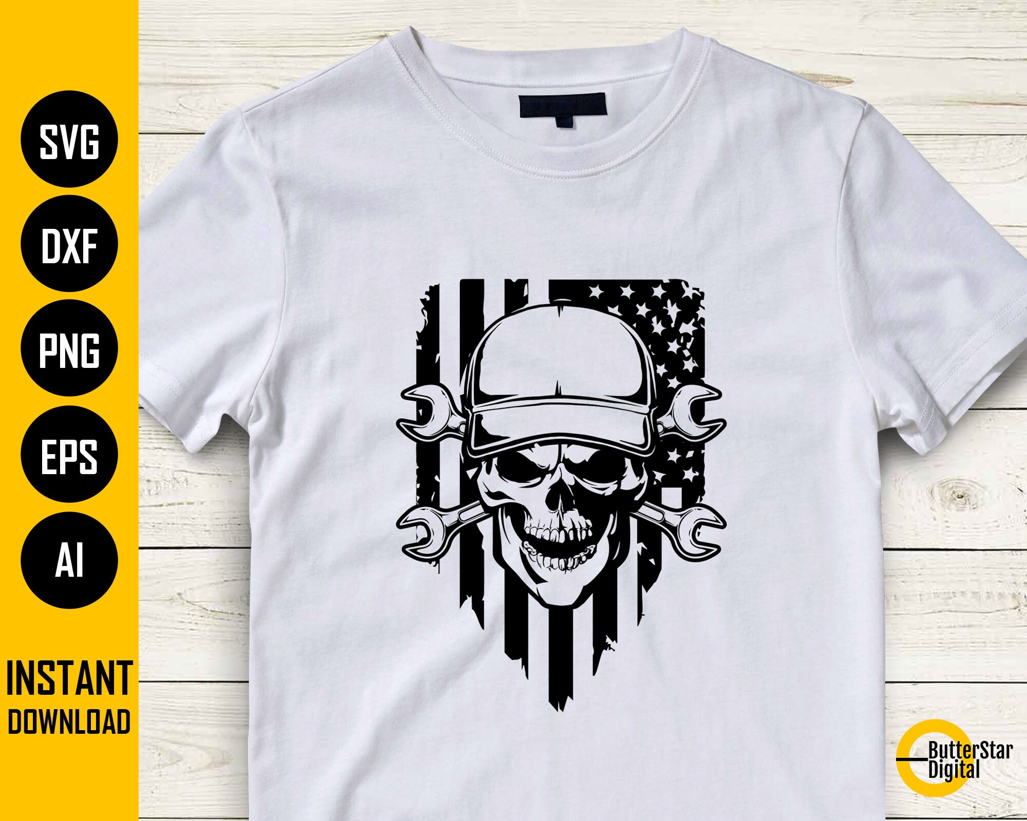 US Skull Mechanic SVG | USA Crossbones Svg | American US Skull Mechanic SVG | USA Crossbones Svg | American