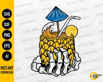 Skelethandcocktail PNG | Ananas SVG | T-shirt stickerafbeeldingen drinken | Cricut Cut bestand afdrukbare Clipart Vector digitale Dxf Eps Ai
