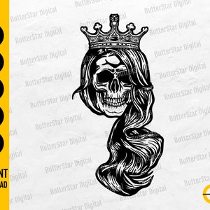 Skull Queen SVG | Skeleton Woman SVG | Gothic Girl Decal Shirt Vinyl Graphics | Cutting File Printable Clipart Vector Digital Dxf Png Eps Ai