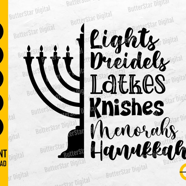 Hanukkah SVG | Half Menorah SVG | Chanukah SVG | Lights Dreidels Latkes Knishes | Cricut Silhouette | Clip Art Vector Digital Dxf Png Eps Ai