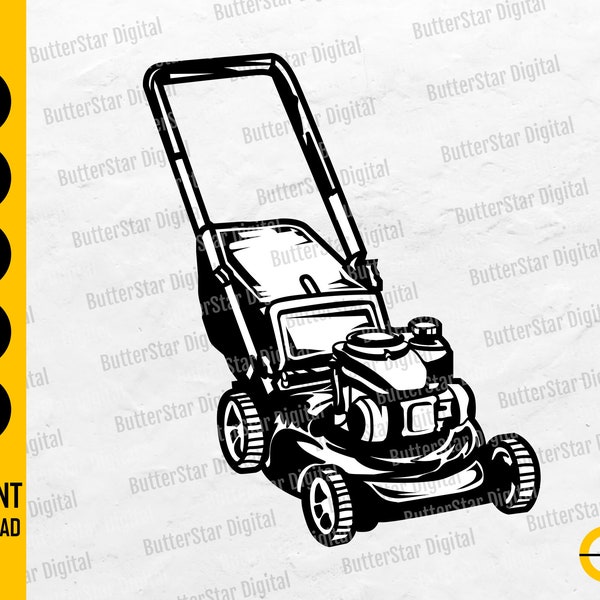 Push Mower SVG | Push Lawnmower SVG | Lawn Mower Graphics Clip Art | Silhouette Cutting File Printable Clipart Vector Digital Dxf Png Eps Ai