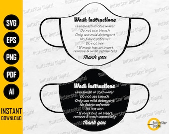 Face Mask Care Card SVG | Facemask Printable Maintenance Instructions | Cricut Cutting File | Clipart Vector Digital Download Png Eps Dxf Ai