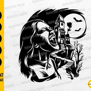 Lady Vampire SVG | Halloween Scene SVG | Spooky T-Shirt Decal Vinyl Stencil | Cricut Cut File Cuttable Clipart Vector Digital Dxf Png Eps Ai
