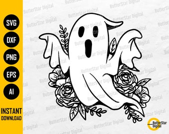 Florales Gespenst SVG | Geister SVG | Halloween Aufkleber T-Shirt Dekor Grafiken | Cricut Silhouette Cameo Clipart Vektor Digital Dxf Png Eps Ai