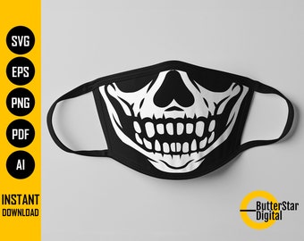 Smiling Skull Face Mask SVG | Skeleton Mouth Facemask | Bones Mask | Cricut Cutting File | Clipart Vector Digital Download Png Eps Pdf Ai