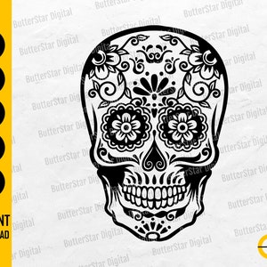 Day Of The Dead Skull SVG | Dia De Los Muertos T-Shirt Decals Stencil Graphics | Cricut Cutting Files Clip Art Vector Digital Dxf Png Eps Ai
