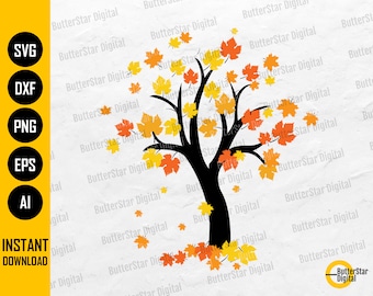 Autumn Tree SVG | Fall Leaves SVG | Thanksgiving Decor Decoration Wall Art | Cricut Silhouette Cutfile Clipart Vector Digital Dxf Png Eps Ai