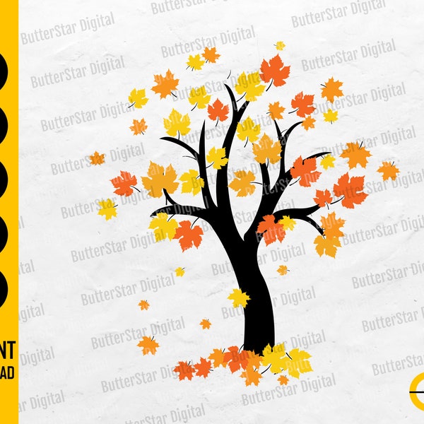 Autumn Tree SVG | Fall Leaves SVG | Thanksgiving Decor Decoration Wall Art | Cricut Silhouette Cutfile Clipart Vector Digital Dxf Png Eps Ai