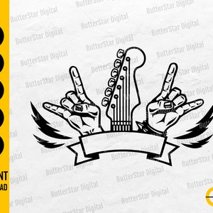 Rock And Roll Music SVG | Guitar SVG | Rocker T-Shirt Decal Sticker Label Monogram | Cricut Printable Clip Art Vector Digital Dxf Png Eps Ai