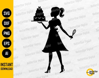 Baker Girl SVG | Baking SVG | Bake Cake Pastries Pastry Chef Cook Oven Whisk Spatula | Cut Files Vinyl Clipart Vector Digital Dxf Png Eps Ai