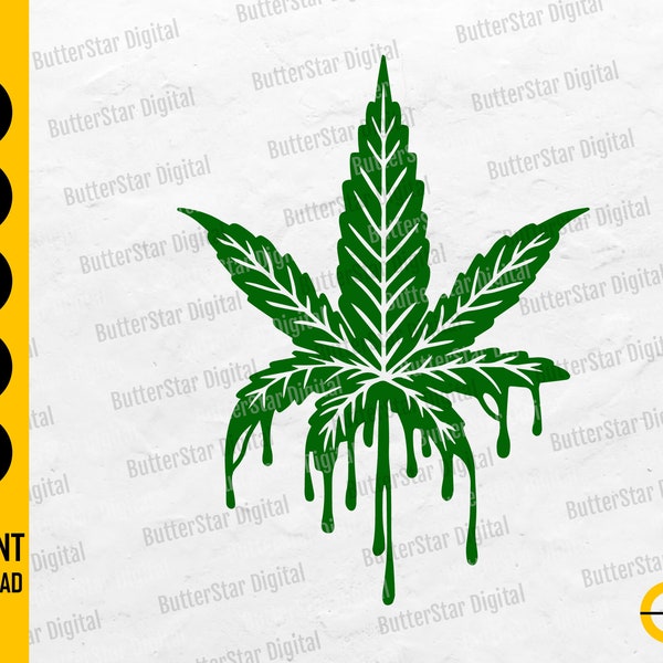 Druipend Cannabis Blad SVG | Marihuana SVG | Wiet T-Shirt Decor Decals Wall Art | Cricut Silhouet Cuttable Clipart Digitale Dxf Png Eps Ai