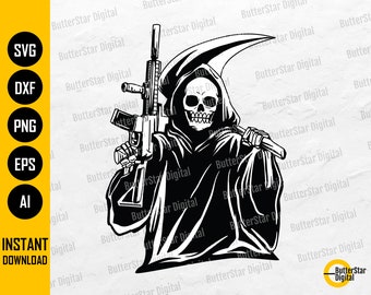 Grim Reaper Gun SVG | Killer Rifle SVG | Death SVG | Horror Shirt Decal Graphics | Cricut Cutting File Clipart Vector Digital Dxf Png Eps Ai