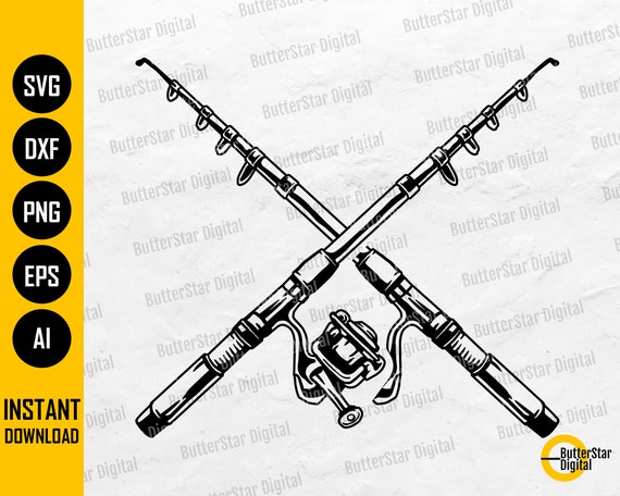 Crossed Fishing Rods SVG Cross Fishing Poles SVG Ocean Sea River Lake  Saltwater Catch Cut File Clip Art Vector Digital Dxf Png Eps Ai 