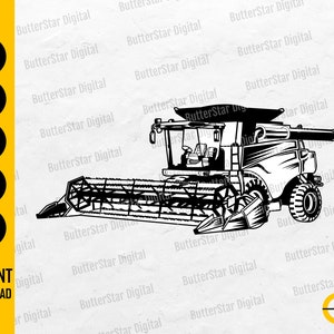 Może przedstawiać: Czarno-biała ilustracja kombajnu, dużej maszyny rolniczej. Obraz zawiera tekst "SVG, DXF, PNG, EPS, AI" i "INSTANT DOWNLOAD". Nadaje się do cyfrowych projektów rzemieślniczych.