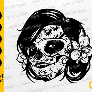 Cute Sugar Skull Girl SVG | Day Of The Dead SVG | Dia De Los Muertos SVG | Cricut Silhouette Printable Clipart Vector Digital Dxf Png Eps Ai