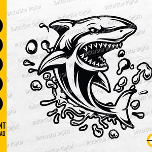 Splashing Shark SVG | Swimming SVG | Ocean T-Shirt Vinyl Decal Sticker Graphics | Cricut Cutting Files Clipart Vector Digital Dxf Png Eps Ai