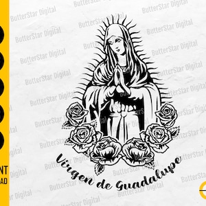 Virgen De Guadalupe mit Rosen SVG | Jungfrau von Mexiko SVG | Nuestra Señora de Guadalupe SVG | Schnitt-Datei, Clipart, Vektor, Digital, Dxf, Png, Eps Ai