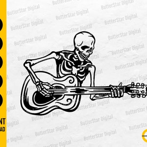 Skeleton Playing Acoustic Guitar SVG | Musician T-Shirt Decal Graphics |  Cricut Cut Files Silhouette Clip Art Vector Digital Dxf Png Eps Ai